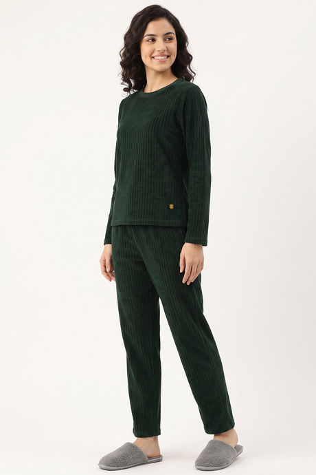 Zivame Velour Knit Poly Winter Loungewear Set - Dark Green — image 4